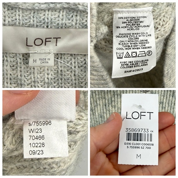 NWT LOFT Cable Knit Half-Zip Long Sleeve Sweater Dress | Grey | Medium - Picture 5 of 5